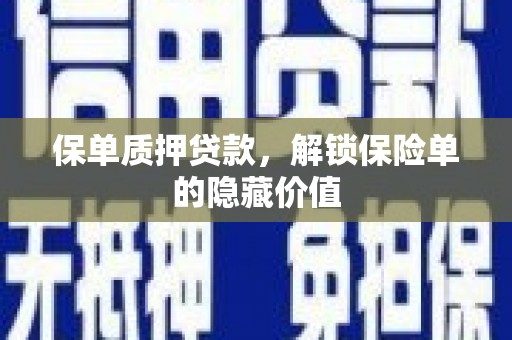 南湖保单质押贷款，解锁保险单的隐藏价值