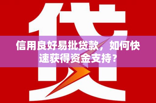 南湖信用良好易批贷款，如何快速获得资金支持？
