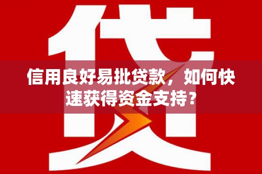南湖信用良好易批贷款，如何快速获得资金支持？