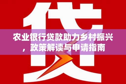 南湖农业银行贷款助力乡村振兴，政策解读与申请指南